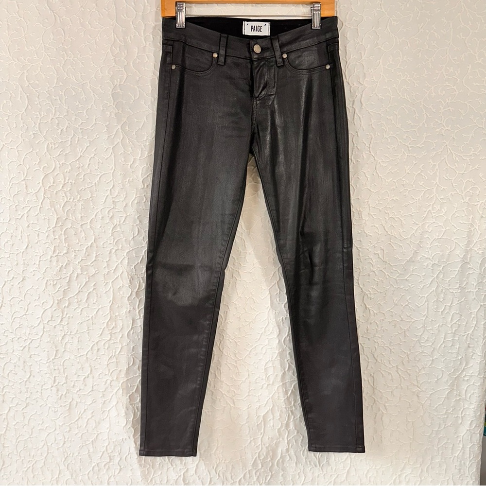 Paige Coated Women's Pants Size 26 Black Peg Skinny Jeans Verdugo Ankle